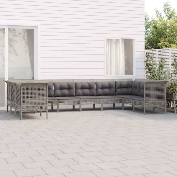 vidaXL 10-delige Loungeset met kussens poly rattan grijs