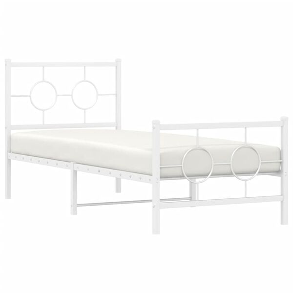 vidaXL Bedframe met hoofd- en voeteneinde metaal wit 75x190 cm