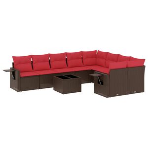 vidaXL 10-delige tuinbankset met kussens, bruin polyrotan
