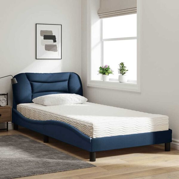 vidaXL Bed met matras "Hvar" stof blauw 100x200 cm