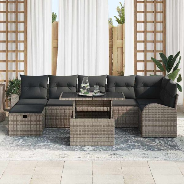 vidaXL Tuin Sofa Set met kussen met opslag 8 pcs Grijs Poly riet