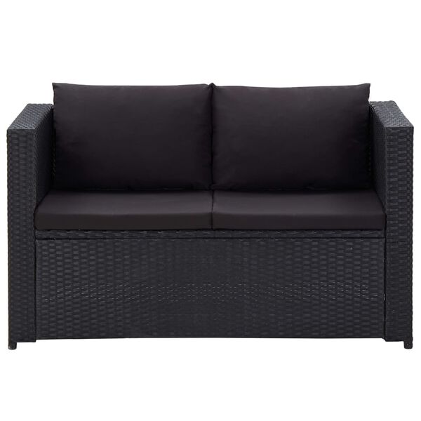 vidaXL 3-delige Loungeset met kussens poly rattan zwart