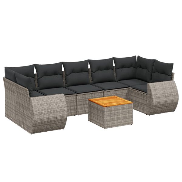 vidaXL 8-delige Loungeset met kussens poly rattan grijs