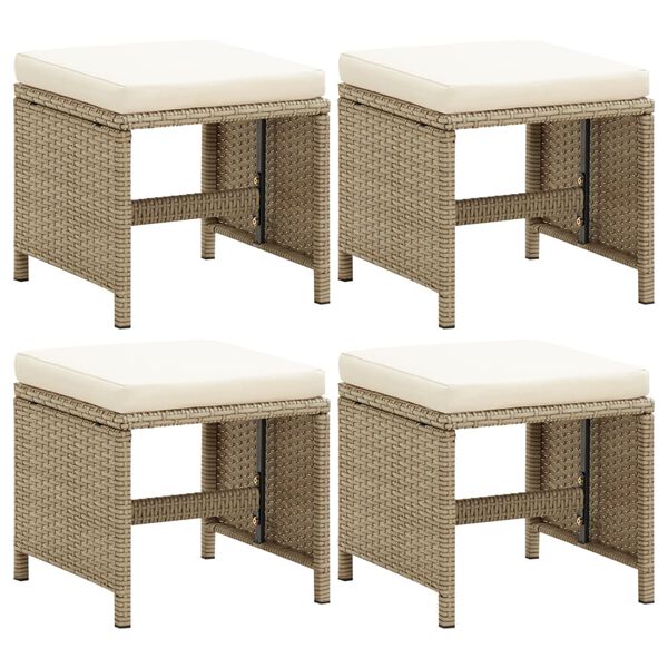 vidaXL Tuinkrukken 4 st met kussens poly rattan beige