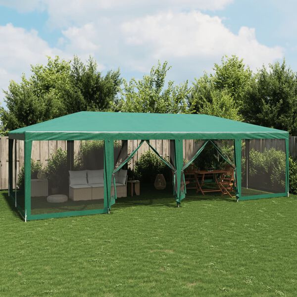 vidaXL Partytent met 12 mesh zijwanden 8x4 m HDPE groen