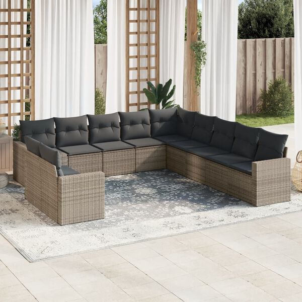 vidaXL 11-delige Loungeset met kussens poly rattan grijs
