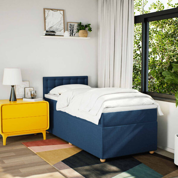 vidaXL Boxspring met matras stof blauw 90x190 cm