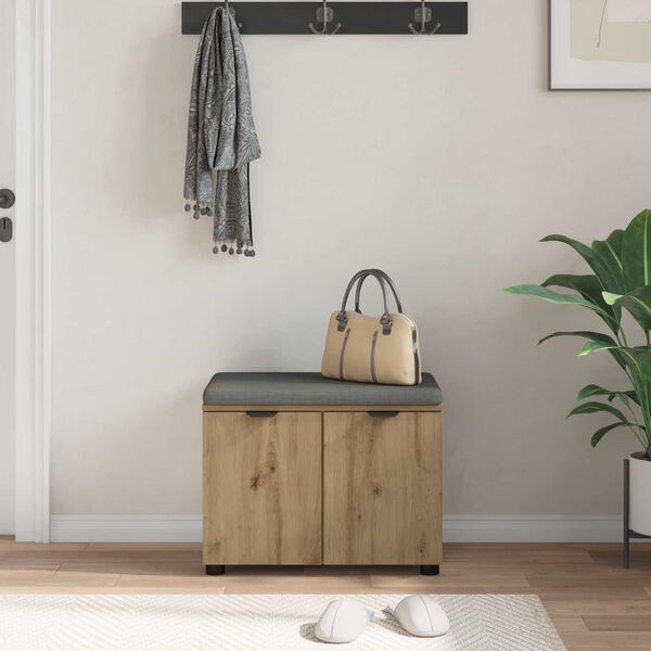 vidaXL Halbank met kussen met opslag Artisan Eiken 60 x 38 x 46 cm