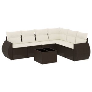 vidaXL 7-delige Loungeset met kussens poly rattan bruin