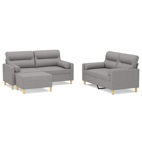 vidaXL 3-delige Loungeset met sierkussens en kussens stof lichtgrijs