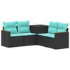 vidaXL Bankstel 5 st Zwart en Blauw Poly Rattan en Staal
