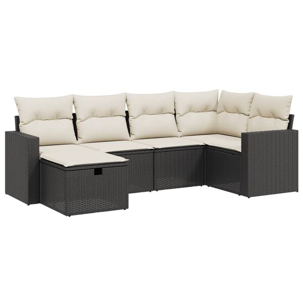 vidaXL 6-delige Loungeset met kussens poly rattan zwart