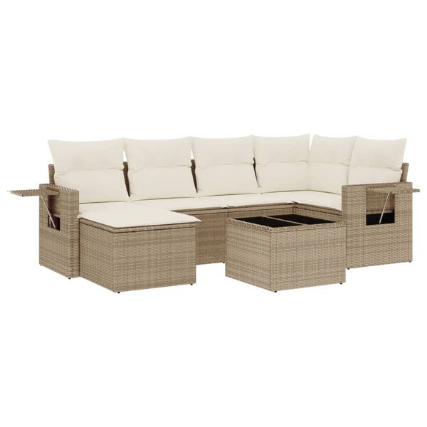 vidaXL 7-delige Loungeset met kussens poly rattan beige