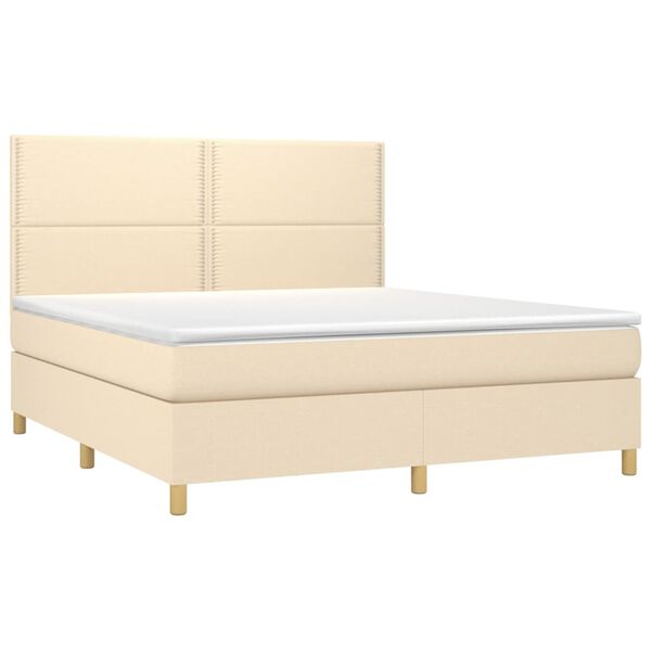 vidaXL Boxspring met matras en LED stof cr&egrave;mekleurig 160x200 cm