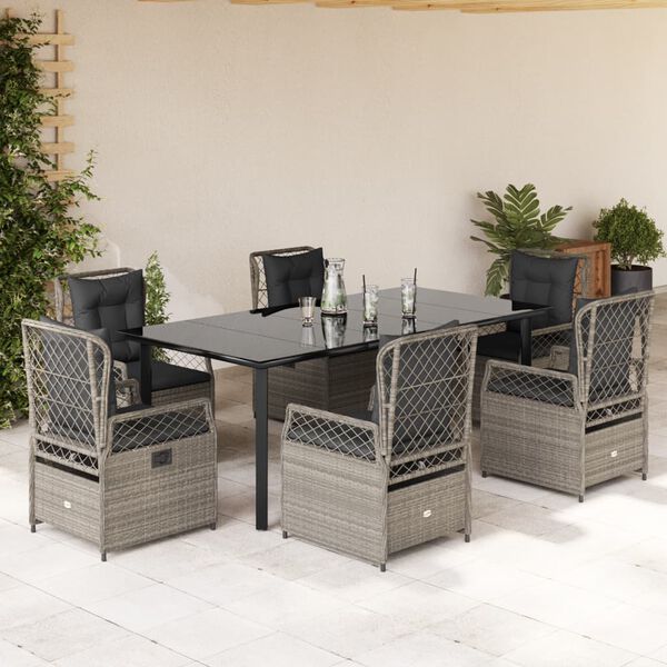 vidaXL 7-delige Tuinset met kussens poly rattan grijs
