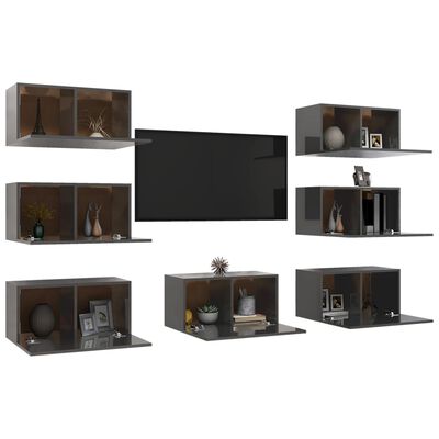 vidaXL Tv-meubelen 7 st 30,5x30x60 cm spaanplaat hoogglans grijs