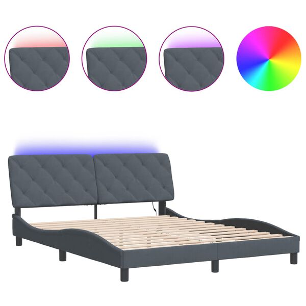 vidaXL Bedframe met LED zonder matras fluweel donkergrijs 160x200 cm