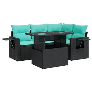 vidaXL 5-delige Loungeset met kussens poly rattan acacia zwart