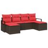 vidaXL Bankstel 6 st Bruin en Rood poly rattan