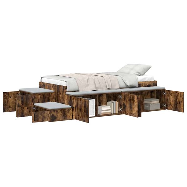 vidaXL Opbergbedframe met opslag Gerookt eiken 90 cm Bewerkt hout