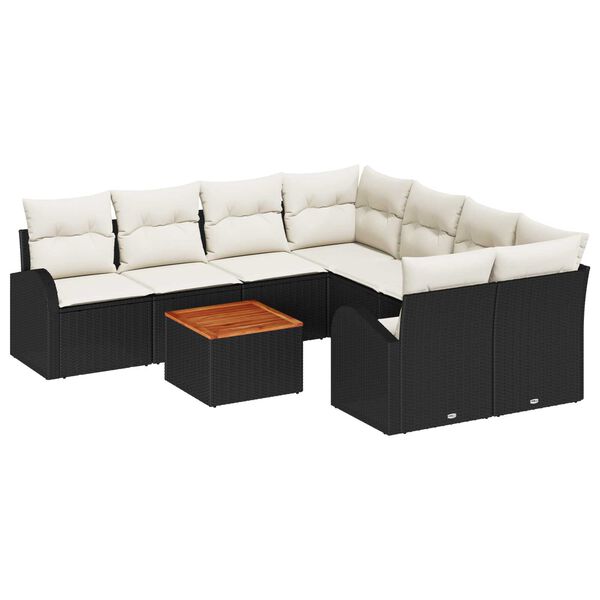 vidaXL Tuin Sofa Set 9 pcs Zwart en wit
