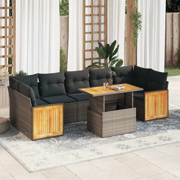 vidaXL 8-delige Loungeset met kussens poly rattan acacia grijs