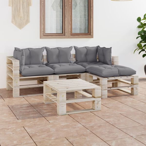 vidaXL 5-delige Loungeset met kussens pallet grenenhout