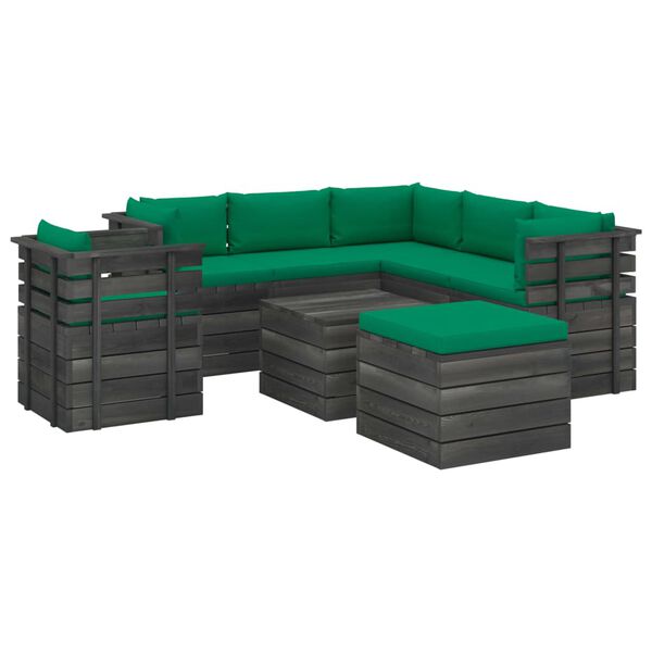 vidaXL 8-delige Loungeset met kussens pallet massief grenenhout