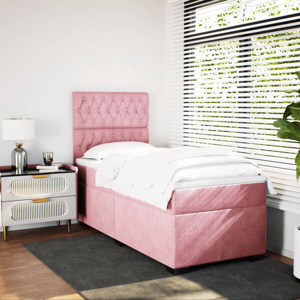 vidaXL Boxspring met matras fluweel roze 80x200 cm