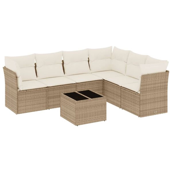 vidaXL 7-delige Loungeset met kussens poly rattan beige