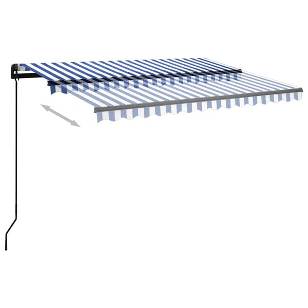 vidaXL Luifel handmatig uittrekbaar met LED 3,5x2,5 m blauw en wit