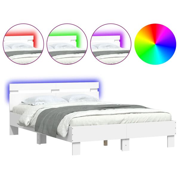 vidaXL Bedframe met hoofdeinde en LED wit 120x200 cm