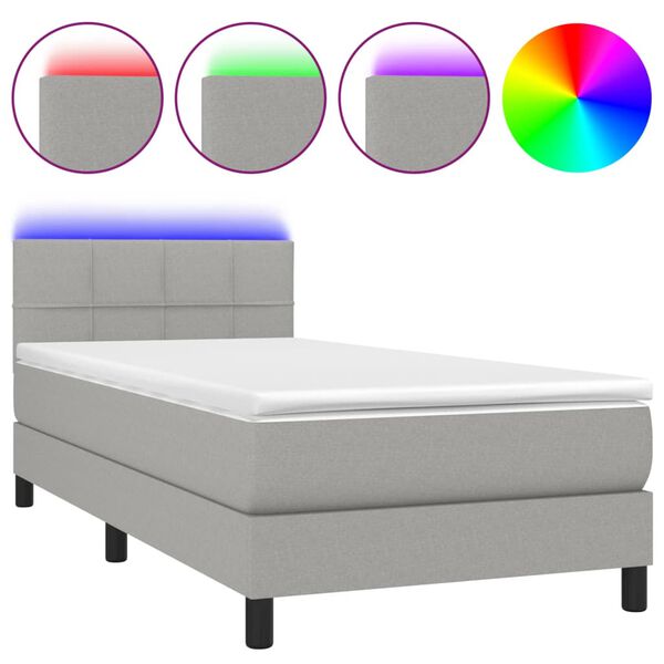 vidaXL Boxspring met matras en LED stof lichtgrijs 90x200 cm