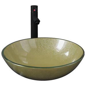 vidaXL Wastafel met kraan en pop-up afvoer gehard glas goudkleurig