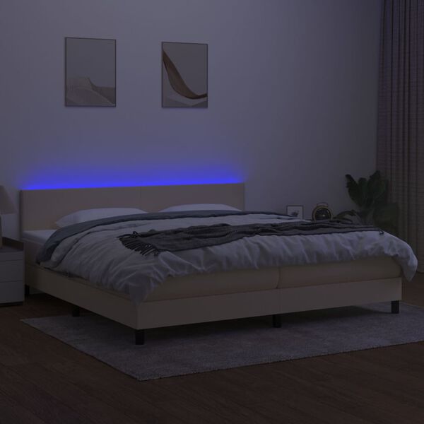 vidaXL Boxspring met matras en LED stof cr&egrave;mekleurig 200x200 cm