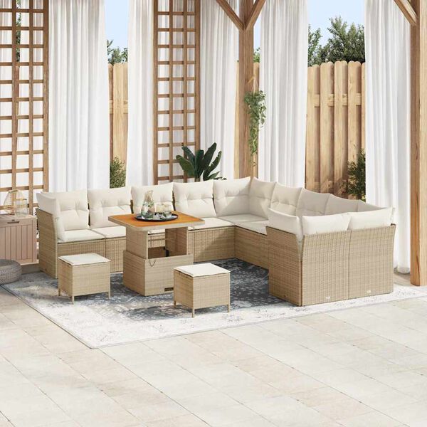 vidaXL Tuin Sofa Set met kussen 13 pcs Beige en Cr&egrave;me poly rattan