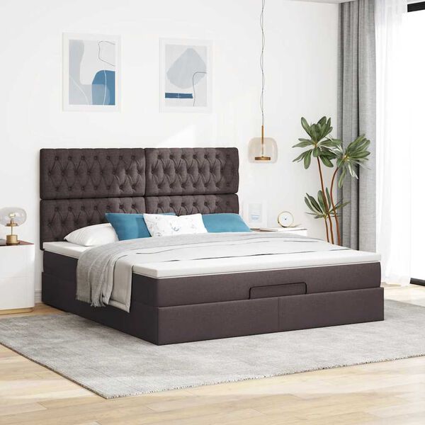 vidaXL Ottoman bed met matras 180x200cm stof donkerbruin