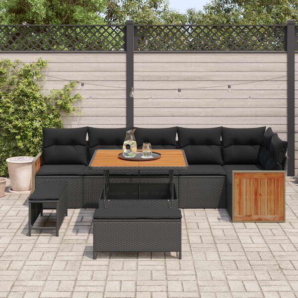 vidaXL Tuinbankenset met kussen 11 pcs Zwart poly rattan