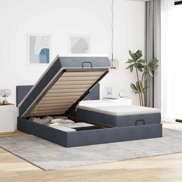vidaXL Ottoman bed met matrassen 160x200cm fluweel donkergrijs