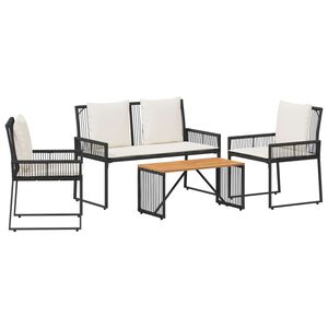 vidaXL Tuinset met kussen 4 stuks Zwart en cr&egrave;me Wit polyrattan