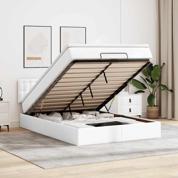 vidaXL Ottoman bed met matras 140x190cm kunstleer wit