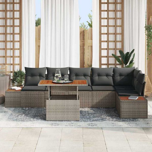 vidaXL Tuin Sofa Set met opslag 7 pcs Grijs Poly riet