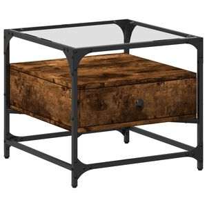vidaXL Salontafel met glazen blad 50x50x45 cm gerookt eiken staal