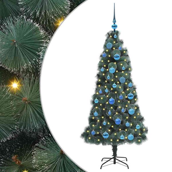 vidaXL Kunstkerstboom met verlichting en ballenset Groen 150 cm PET