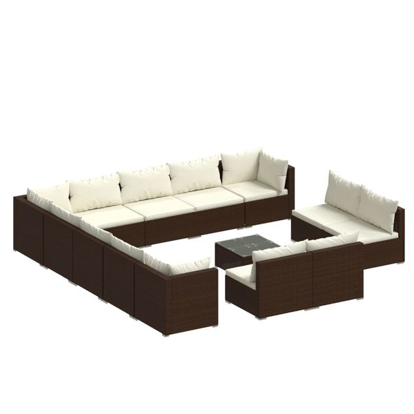 vidaXL 14-delige Loungeset met kussens poly rattan bruin