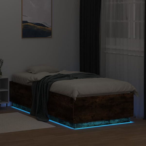 vidaXL Bedframe met LED-verlichting gerookt eikenkleurig 100x200 cm