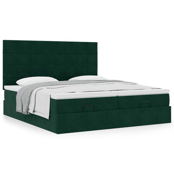 vidaXL Ottoman bed met matrassen 200x200cm fluweel donkergroen