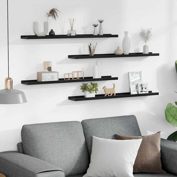 vidaXL Wandschappen 4 st 80x9x3 cm zwart