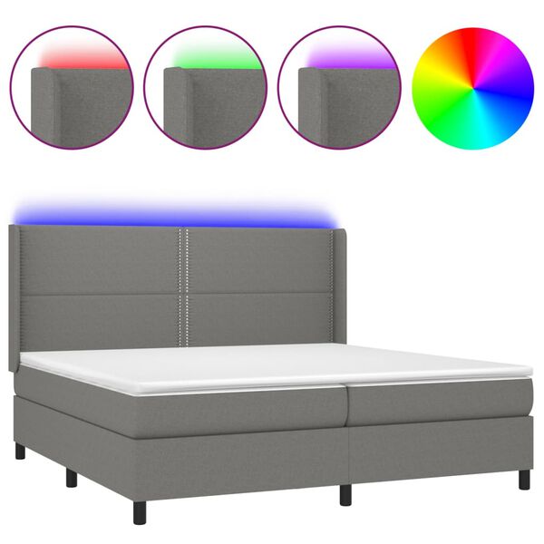 vidaXL Boxspring met matras en LED stof donkergrijs 200x200 cm