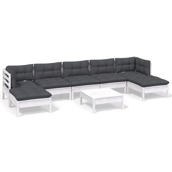 vidaXL 8-delige Loungeset met kussens grenenhout wit